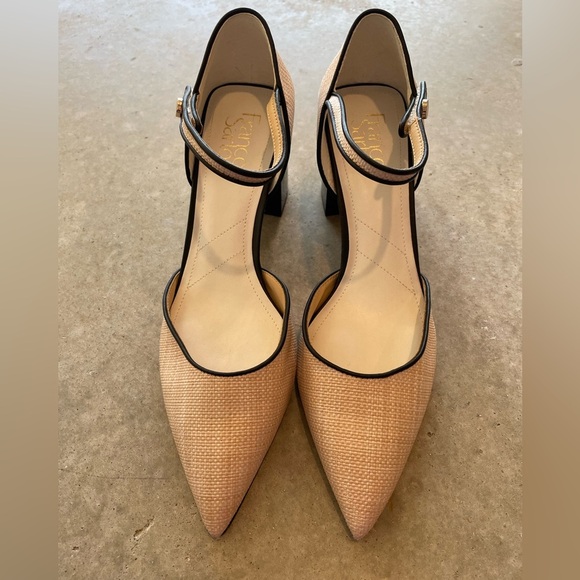 Franco Sarto Raffia Pointed Toe Slingback Block Heels Women’s 9 Neutral Shoes - Picture 2 of 8